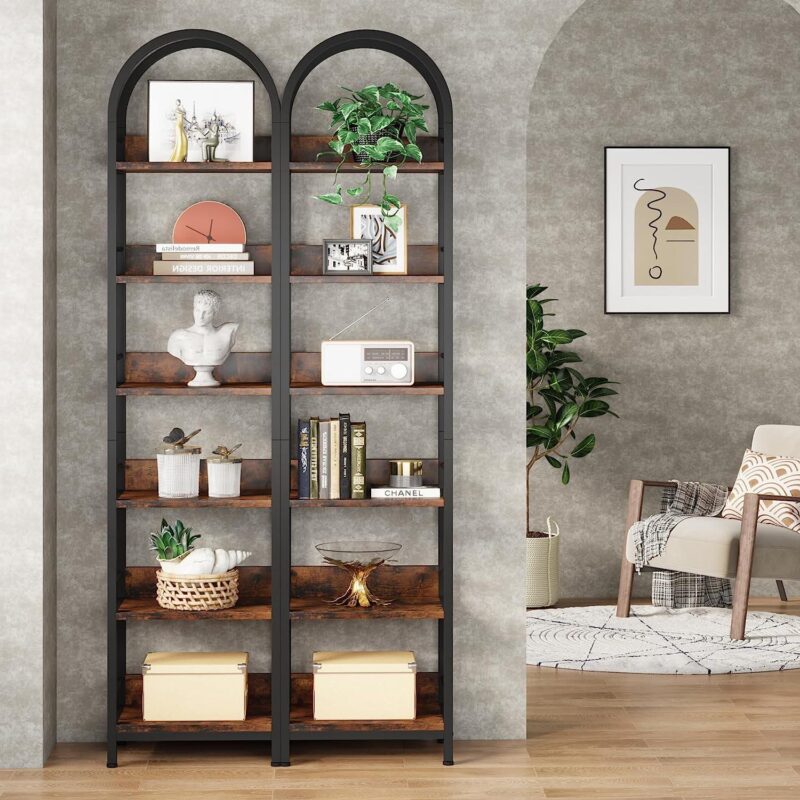 Tribesigns 6-Tier Open Bookshelf, 78.7  Tall Arched Bookcase Narrow Bookshelf, Rustic Brown - Image 2