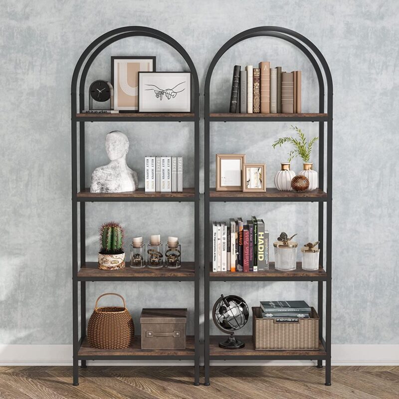 Tribesigns 70.8 inches Bookcase, Industrial 4 Shelves Wood Open Bookshelf, Set of 2, Vintage Brown - Image 2