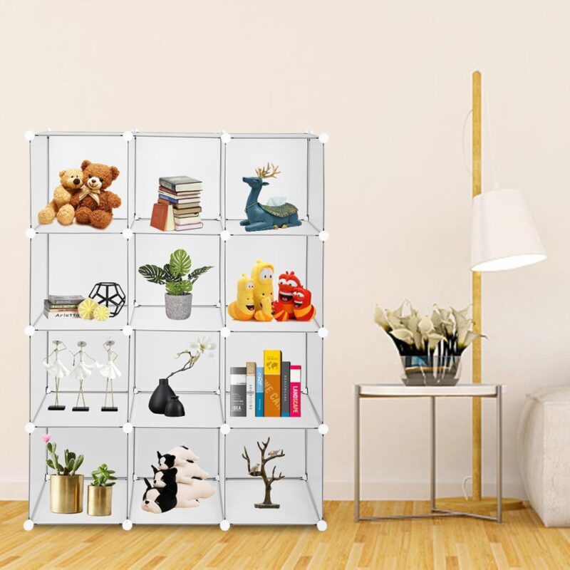 UBesGoo 12-Cube Storage Organizer, DIY Modular Plastic Storage Cube Bookcase Shelf Display, White
