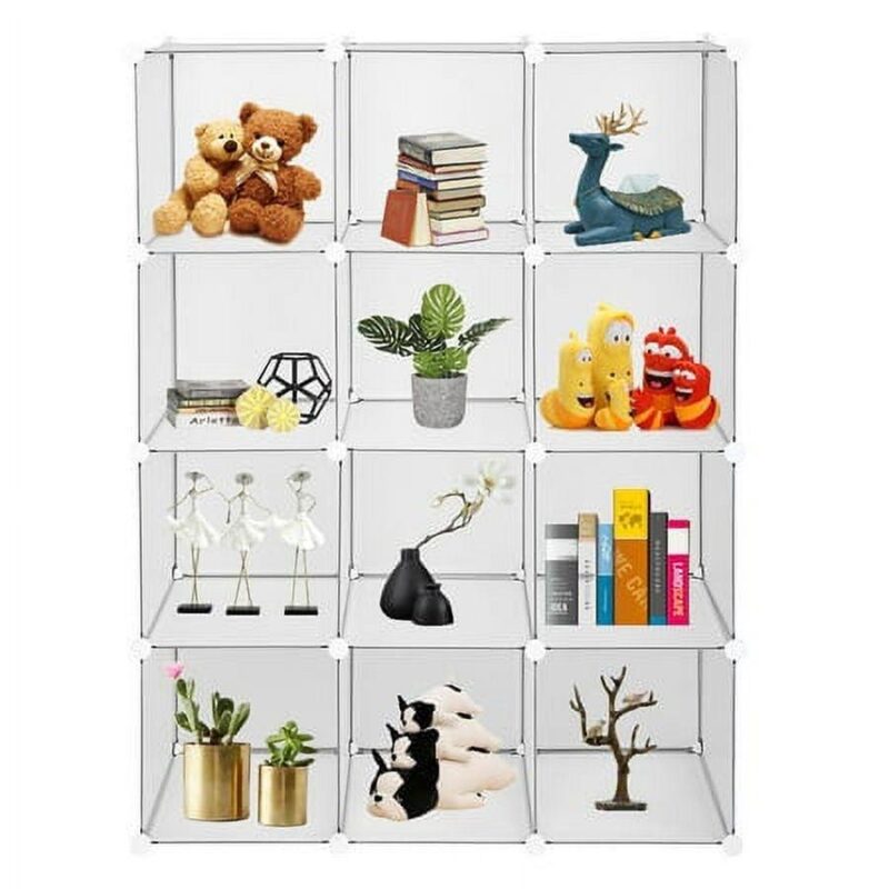 UBesGoo 12-Cube Storage Organizer, DIY Modular Plastic Storage Cube Bookcase Shelf Display, White - Image 5