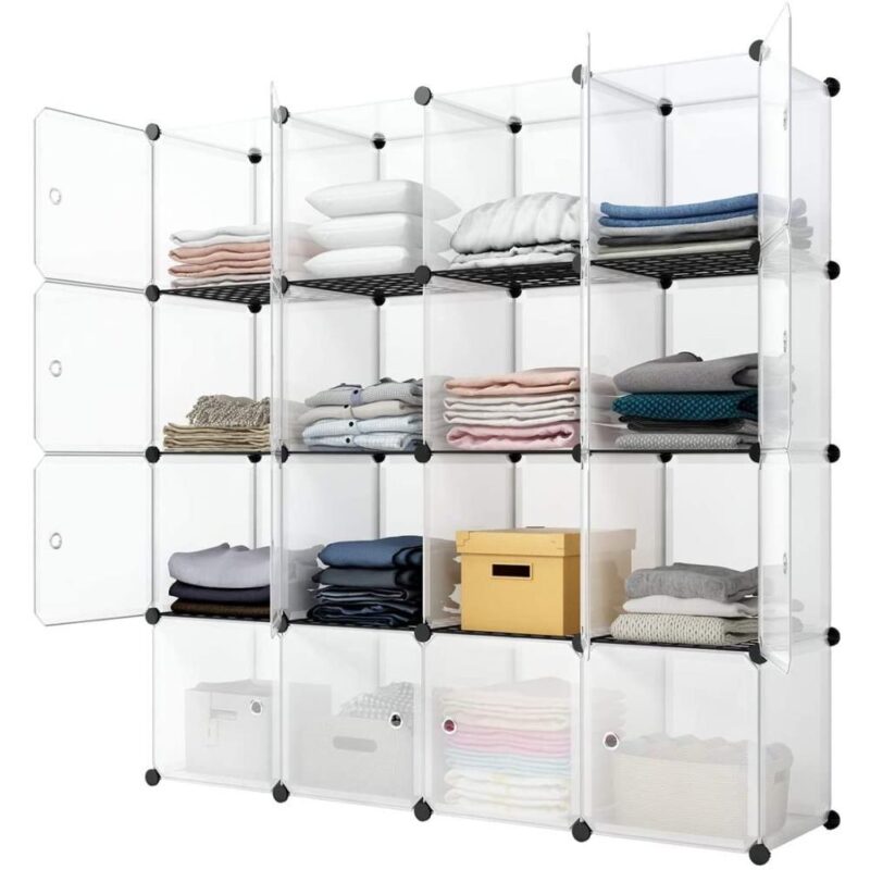 UBesGoo 16-Cube Portable Closet Wire Waredrobe, Bookcase Toy Storage Shelving Organizer Cabinet, White