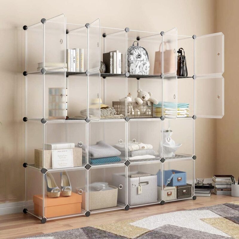 UBesGoo 16-Cube Portable Closet Wire Waredrobe, Bookcase Toy Storage Shelving Organizer Cabinet, White - Image 2