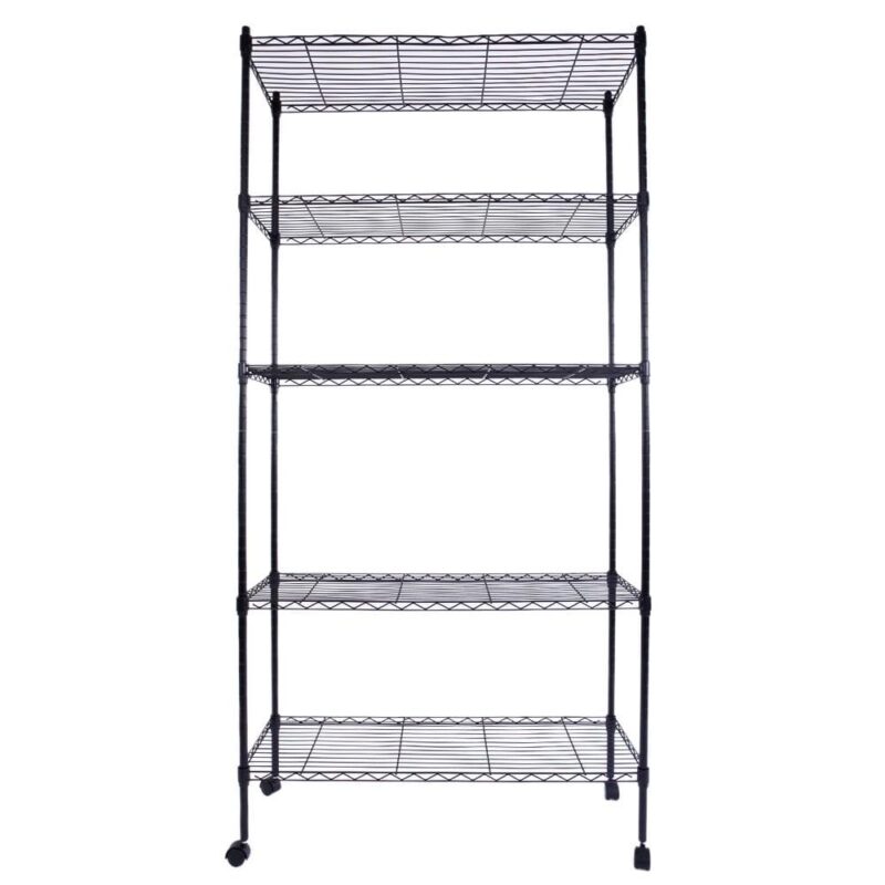 UBesGoo 65  x 36  x 14  5-Shelf Storage Rack, Metal Garage Wire Shelving w/ Wheels for Kitchen, Black - Image 3