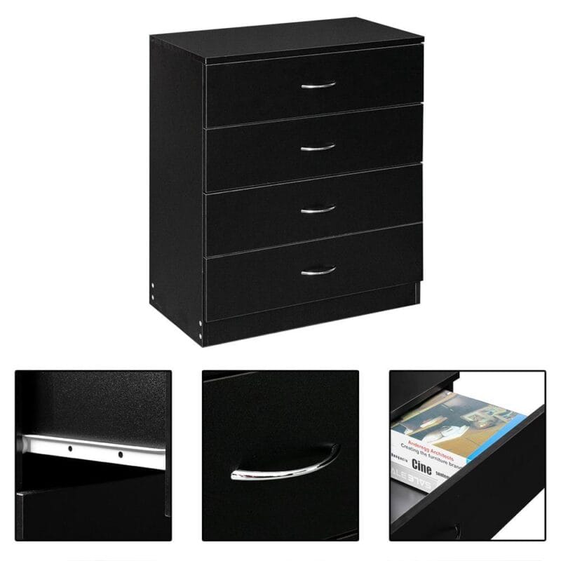 UBesGoo Black Chest of Drawers Dresser Wood Organizer Cabinet,4 Drawer Nightstand Side Table,Furniture for Bedroom - Image 3