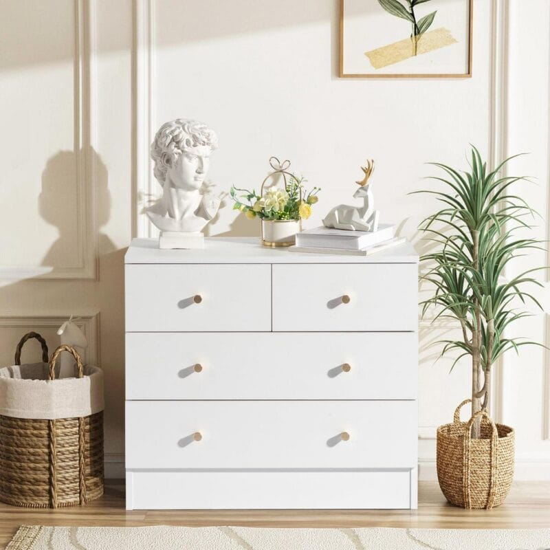 UBesGoo Modern Wood 4-Drawer Dresser Chest Bedside Table for Bedroom,Living Room,White - Image 5