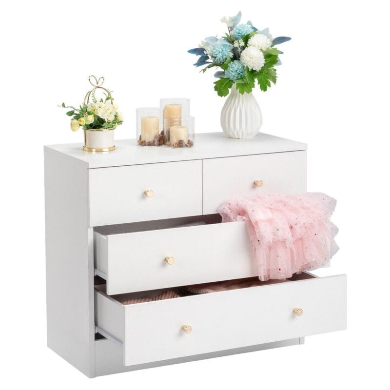 UBesGoo Modern Wood 4-Drawer Dresser Chest Bedside Table for Bedroom,Living Room,White - Image 8