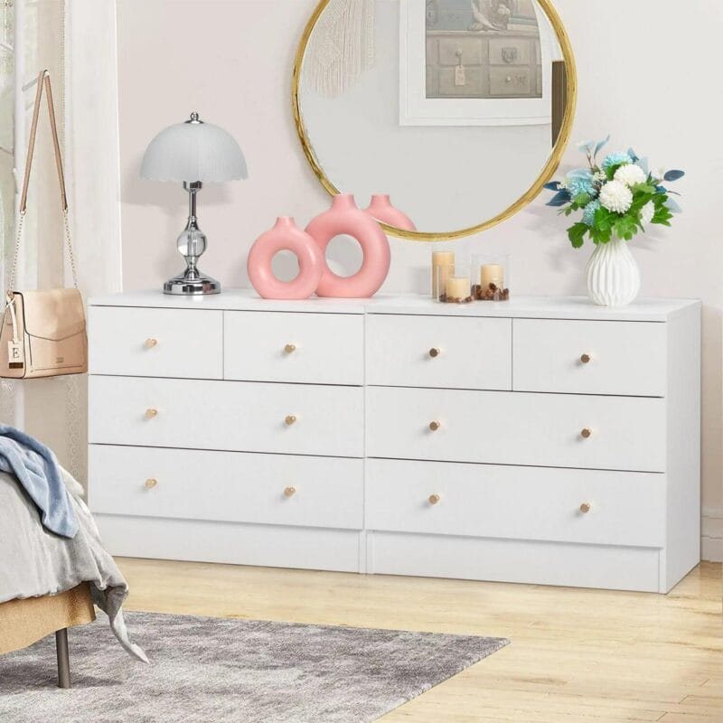 UBesGoo Modern Wood 4-Drawer Dresser Chest Bedside Table for Bedroom,Living Room,White - Image 4