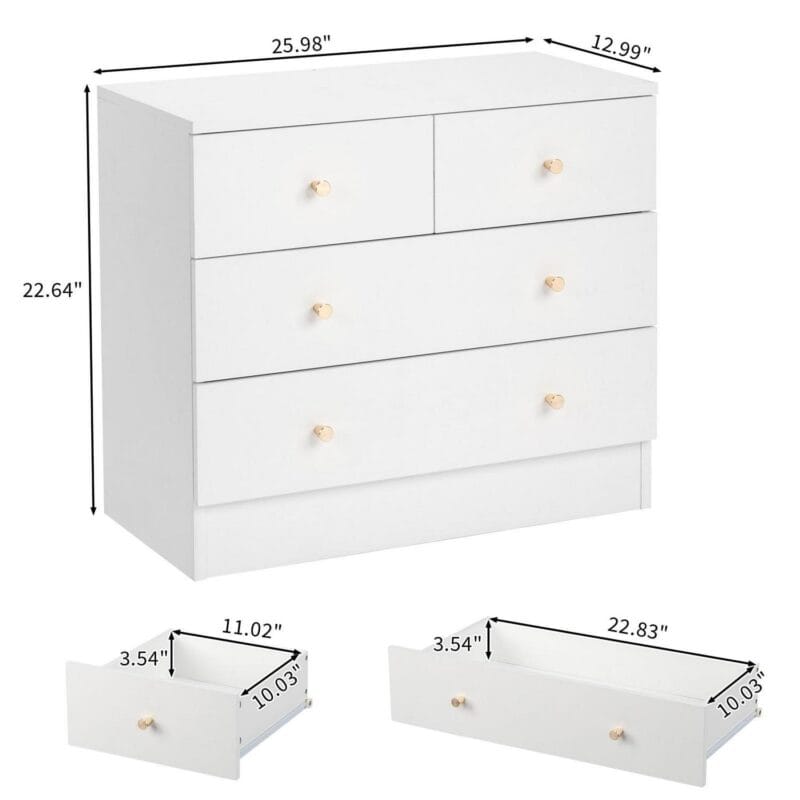 UBesGoo Modern Wood 4-Drawer Dresser Chest Bedside Table for Bedroom,Living Room,White - Image 10