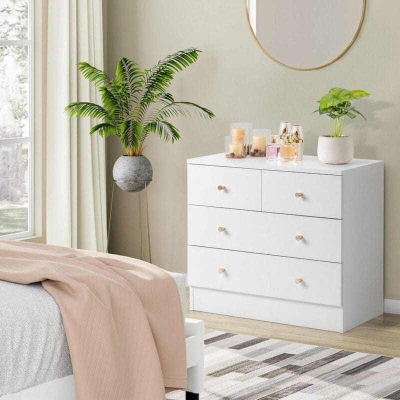 UBesGoo Modern Wood 4-Drawer Dresser Chest Bedside Table for Bedroom,Living Room,White - Image 9
