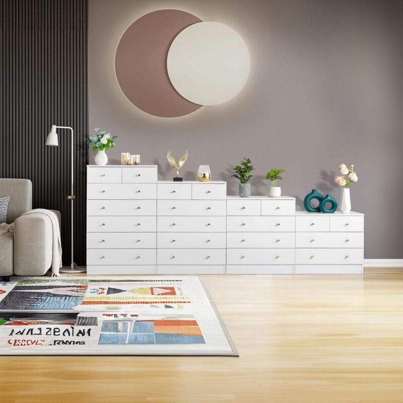 UBesGoo Modern Wood 4-Drawer Dresser Chest Bedside Table for Bedroom,Living Room,White - Image 3