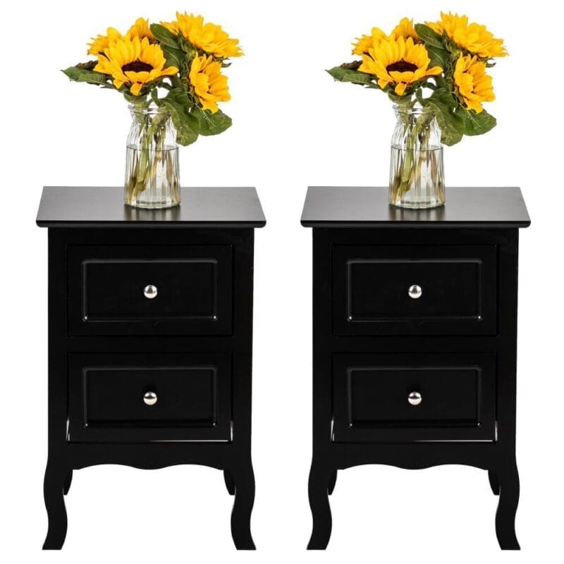 UBesGoo Set of 2 Nightstand Wood End Tables Bedroom Table Furniture, Black - Image 2