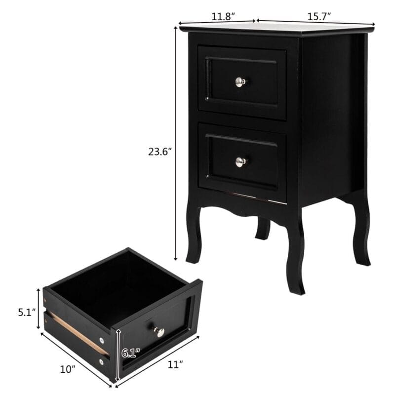 UBesGoo Set of 2 Nightstand Wood End Tables Bedroom Table Furniture, Black - Image 4