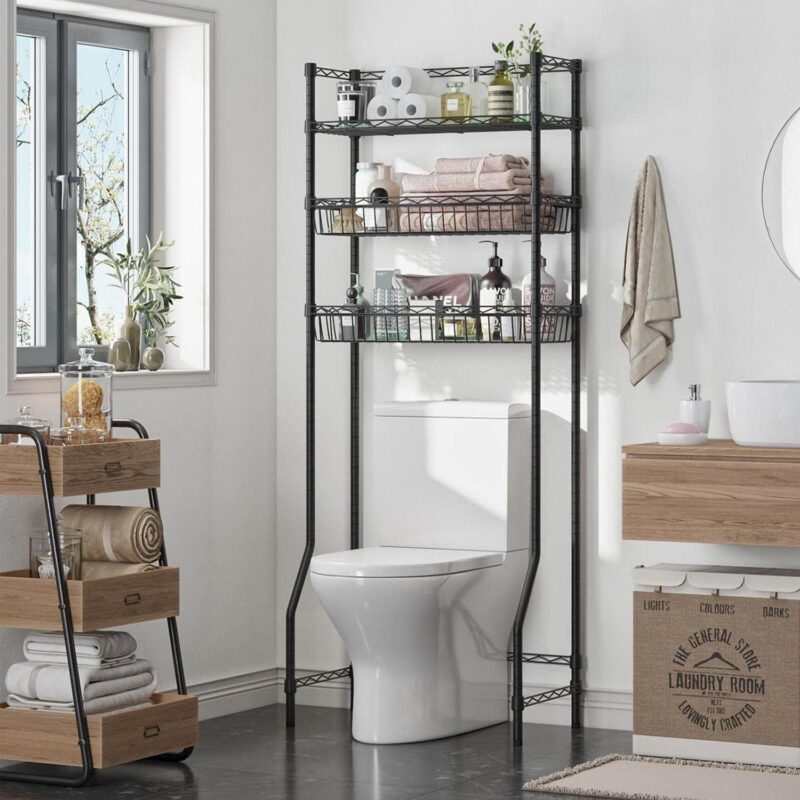 Untyo 3 Tier Over the Toilet Storage Rack Bathroom Storage Shelf Space Saver Stand Above Toilet Wire Shelves Sturdy Metal Bathroom Organizer Shelf with Adjustable Shelves and Baskets - Image 5