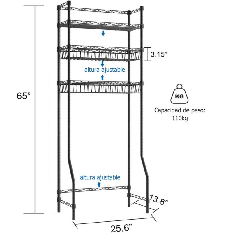 Untyo 3 Tier Over the Toilet Storage Rack Bathroom Storage Shelf Space Saver Stand Above Toilet Wire Shelves Sturdy Metal Bathroom Organizer Shelf with Adjustable Shelves and Baskets - Image 7