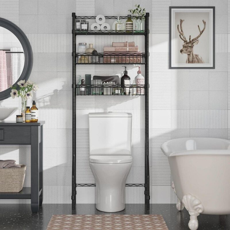 Untyo 3 Tier Over the Toilet Storage Rack Bathroom Storage Shelf Space Saver Stand Above Toilet Wire Shelves Sturdy Metal Bathroom Organizer Shelf with Adjustable Shelves and Baskets - Image 2