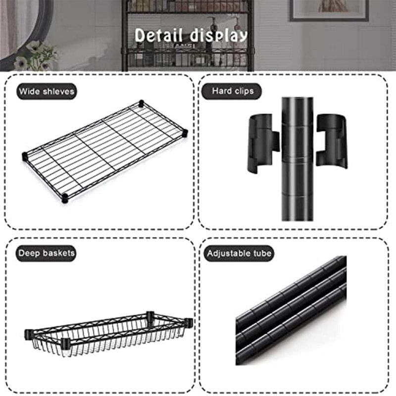Untyo 3 Tier Over the Toilet Storage Rack Bathroom Storage Shelf Space Saver Stand Above Toilet Wire Shelves Sturdy Metal Bathroom Organizer Shelf with Adjustable Shelves and Baskets - Image 4