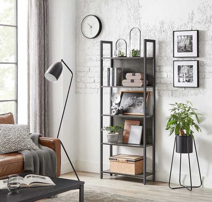 VASAGLE 5-Tier Bookcase Storage Shelf Ladder Bookshelf Industrial Furniture for Living Room Entryway Office Charcoal Gray and Black - Image 3