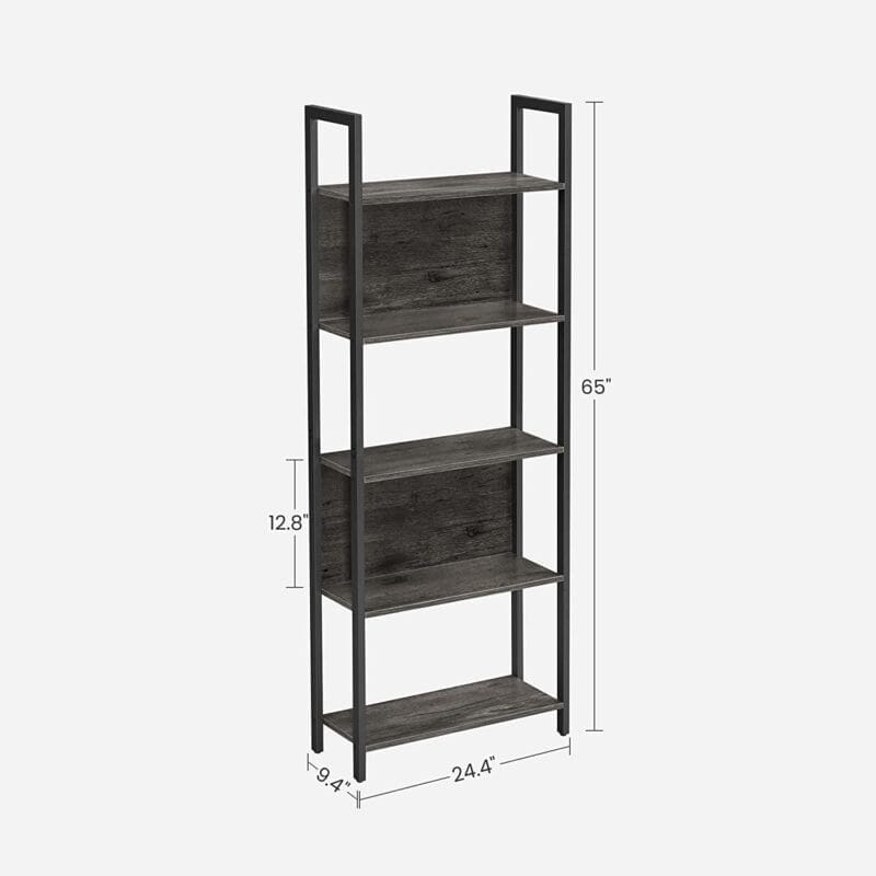 VASAGLE 5-Tier Bookcase Storage Shelf Ladder Bookshelf Industrial Furniture for Living Room Entryway Office Charcoal Gray and Black - Image 9