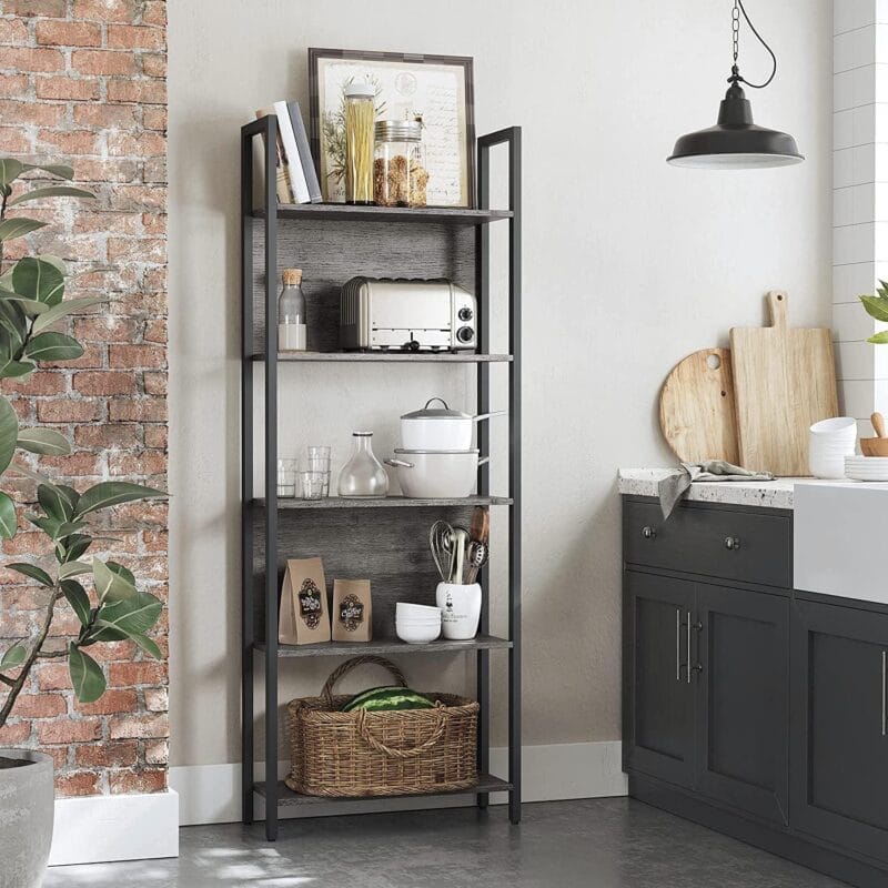 VASAGLE 5-Tier Bookcase Storage Shelf Ladder Bookshelf Industrial Furniture for Living Room Entryway Office Charcoal Gray and Black - Image 8