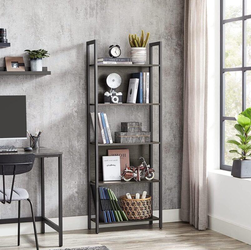 VASAGLE 5-Tier Bookcase Storage Shelf Ladder Bookshelf Industrial Furniture for Living Room Entryway Office Charcoal Gray and Black - Image 2