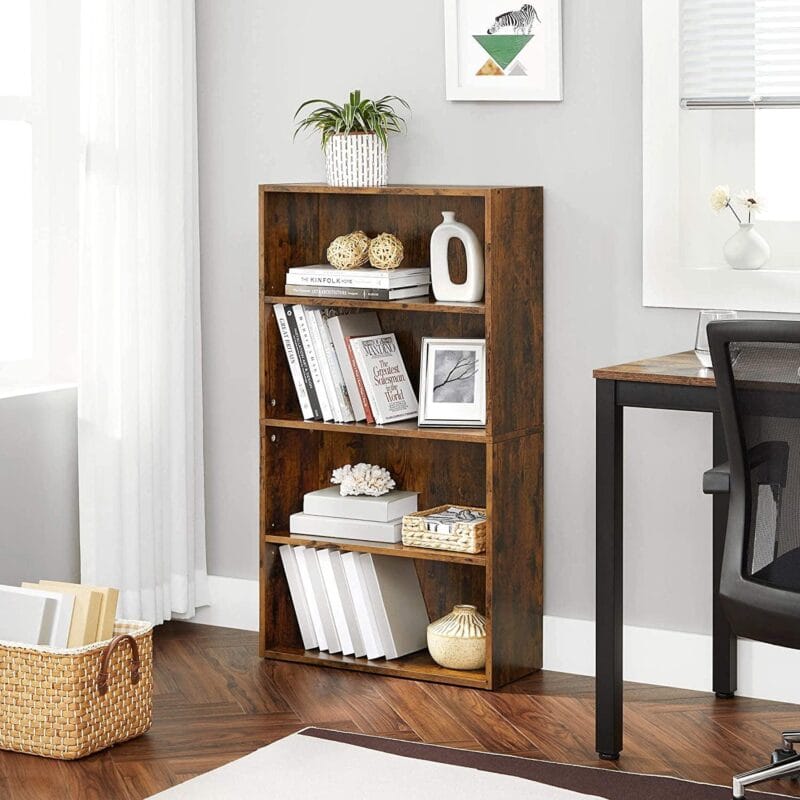 VASAGLE Cube Storage Organizer 4-Tier Bookshelf Bookcase with Adjustable Storage Shelves Rustic Brown - Image 4