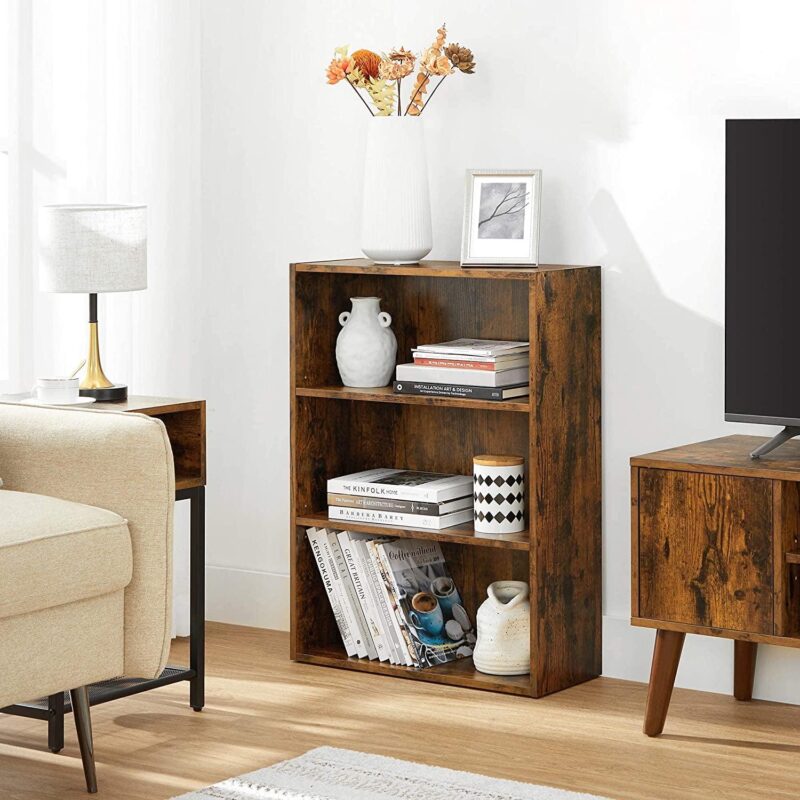 VASAGLE Cube Storage Organizer 3-Tier Bookshelf Bookcase with Adjustable Storage Shelves Rustic Brown - Image 4