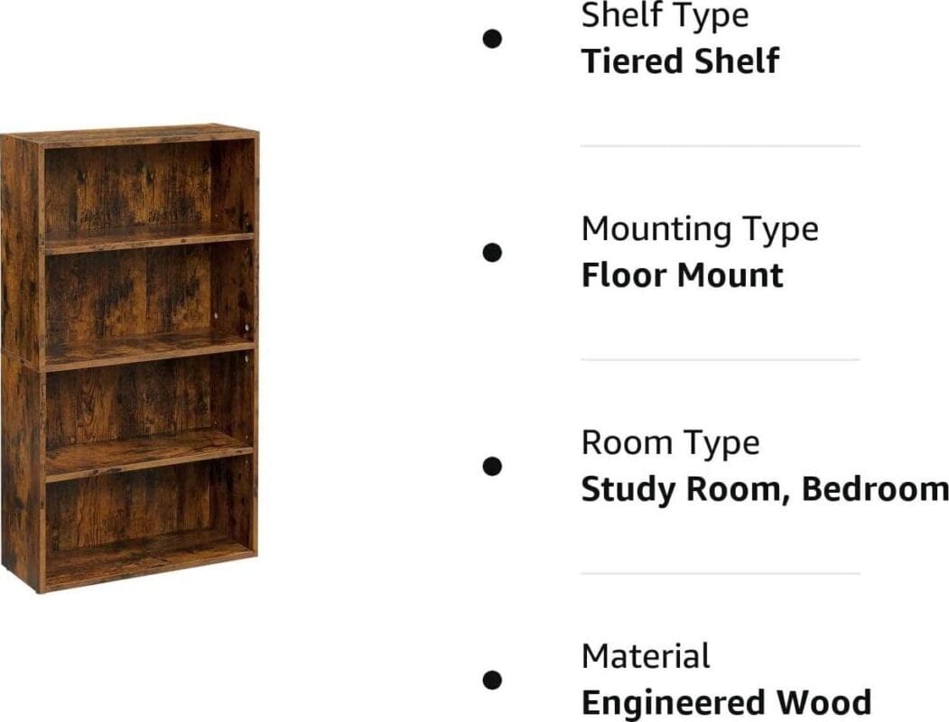 VASAGLE Cube Storage Organizer 4-Tier Bookshelf Bookcase with Adjustable Storage Shelves Rustic Brown - Image 7