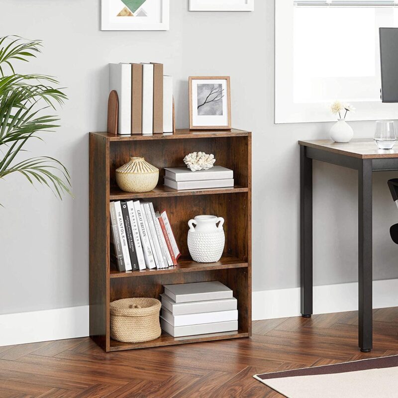 VASAGLE Cube Storage Organizer 3-Tier Bookshelf Bookcase with Adjustable Storage Shelves Rustic Brown - Image 2