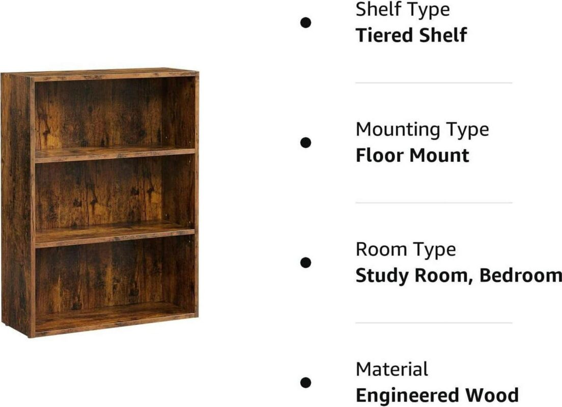 VASAGLE Cube Storage Organizer 3-Tier Bookshelf Bookcase with Adjustable Storage Shelves Rustic Brown - Image 7