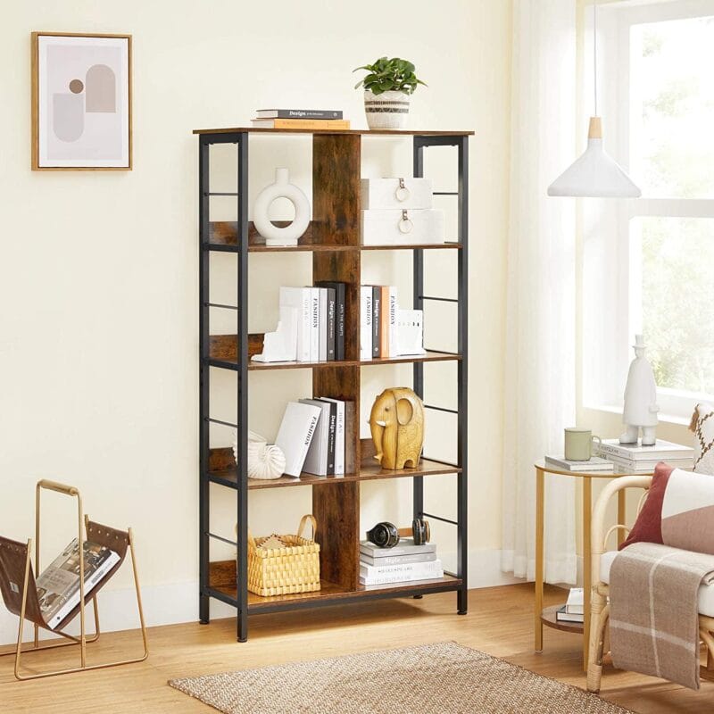 VASAGLE Industrial 8-Compartment Bookshelf 4-Tier Bookcase with 8 Open Slots Display Storage Rack for Office Living Room Bedroom 31.5 x 13 x 58.7 Inches, Rustic Brown and Black - Image 8