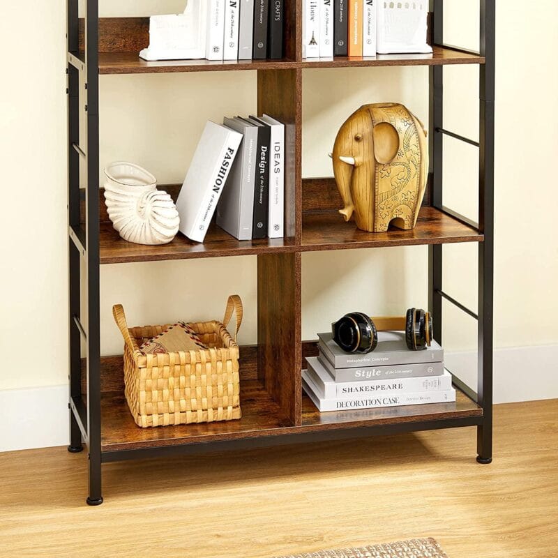 VASAGLE Industrial 8-Compartment Bookshelf 4-Tier Bookcase with 8 Open Slots Display Storage Rack for Office Living Room Bedroom 31.5 x 13 x 58.7 Inches, Rustic Brown and Black - Image 5
