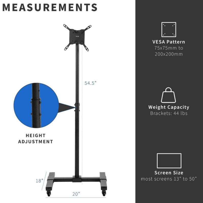 VIVO Mobile 13  to 50  TV Floor Stand, Height Adjustable Mount w/ Wheels - Image 4