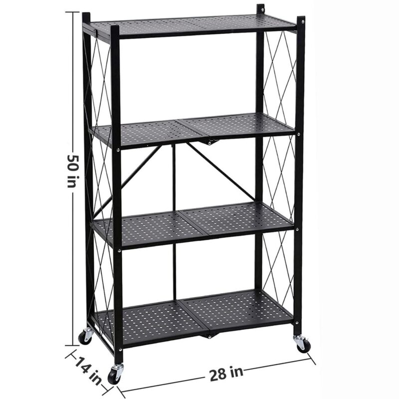 Vebreda 4-Tier Storage Shelf Foldable Metal Shelving Units with Wheels, Black - Image 7