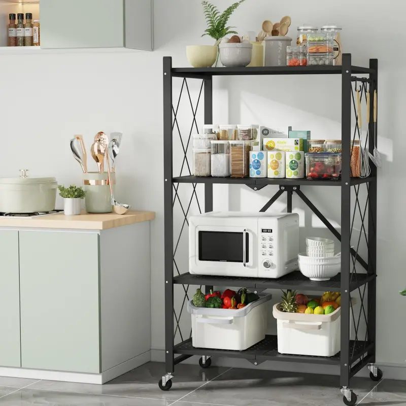 Vebreda 4-Tier Storage Shelf Foldable Metal Shelving Units with Wheels, Black - Image 5