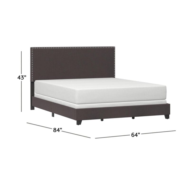 Willow Nailhead Trim Upholstered Queen Bed, Charcoal Fabric - Image 4