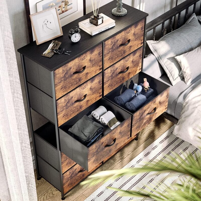 YITAHOME 10 Drawers Dresser - Fabric Storage Tower Organizer Unit for Bedroom, Living Room, Hallway, Closets - Sturdy Steel Frame, Wooden Top and Easy Pull Fabric Bins, Rustic Brown - Image 3