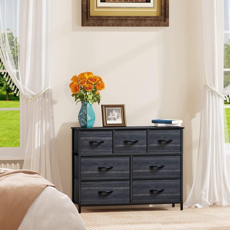 YITAHOME Dresser TV Stand, Dresser for Bedroom, Fabric Dresser with 7 Drawers, Furniture Storage Tower Cabinet for Bedroom, Living Room, Hallway, Closet and Nursery, Black Wood Grain - Image 2