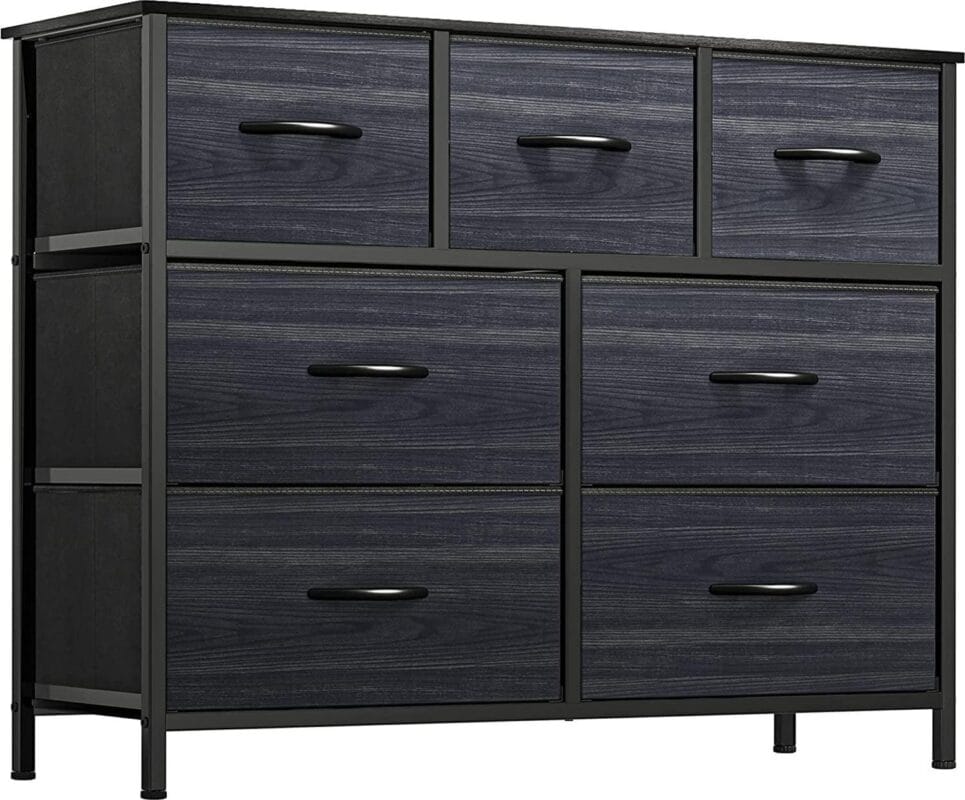 YITAHOME Dresser TV Stand, Dresser for Bedroom, Fabric Dresser with 7 Drawers, Furniture Storage Tower Cabinet for Bedroom, Living Room, Hallway, Closet and Nursery, Black Wood Grain