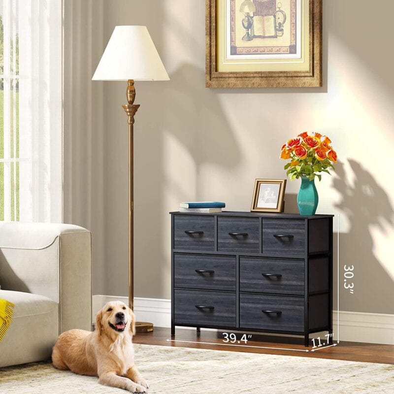 YITAHOME Dresser TV Stand, Dresser for Bedroom, Fabric Dresser with 7 Drawers, Furniture Storage Tower Cabinet for Bedroom, Living Room, Hallway, Closet and Nursery, Black Wood Grain - Image 4