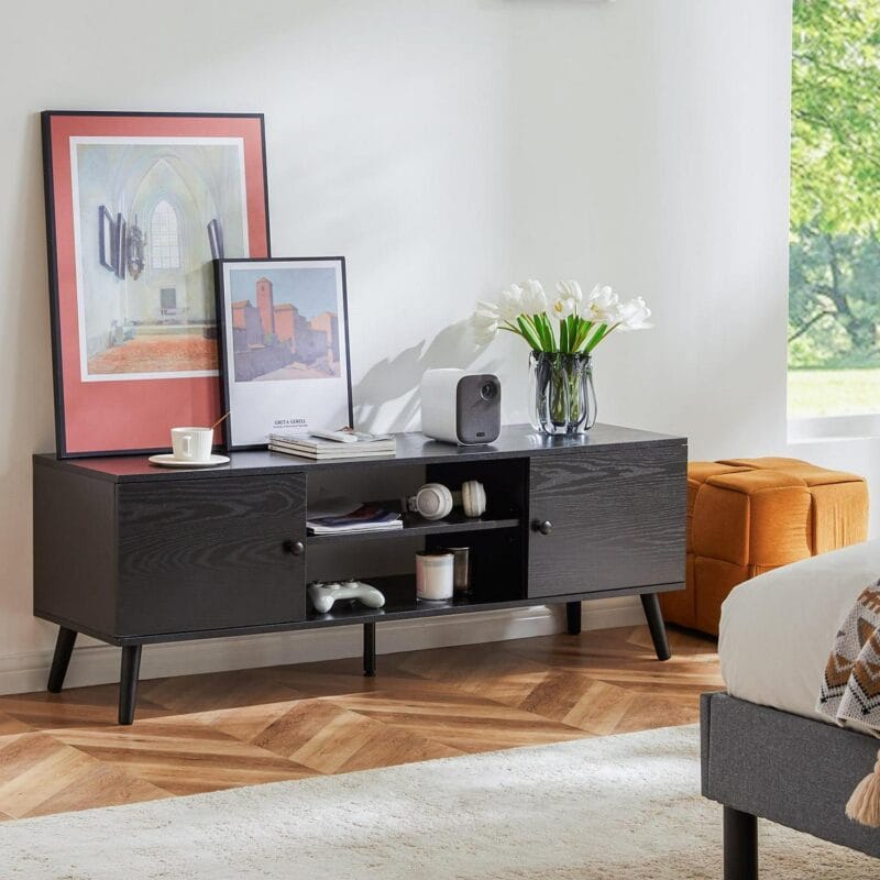 Yangming 55 60-Inch TV Stand, Entertainment Center, Mid-Century Modern TV Media Console, Ample Storage Cabinet, Adjustable Wooden TV Table for Living Room or Bedroom, Black - Image 6