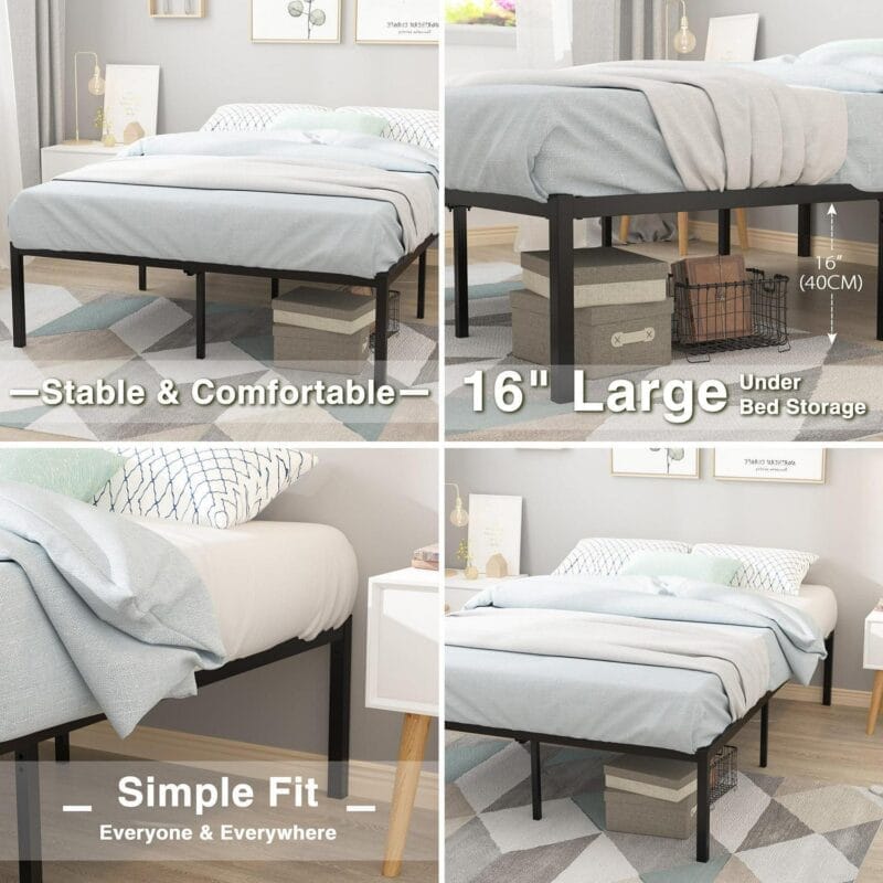 Yoneston 16 Inch Queen Metal Platform Bed Frame Reinforce Heavy Duty No Box Spring Mattress Foundation High Bed Frame with Under-Bed Storage for Adults Child - Image 4