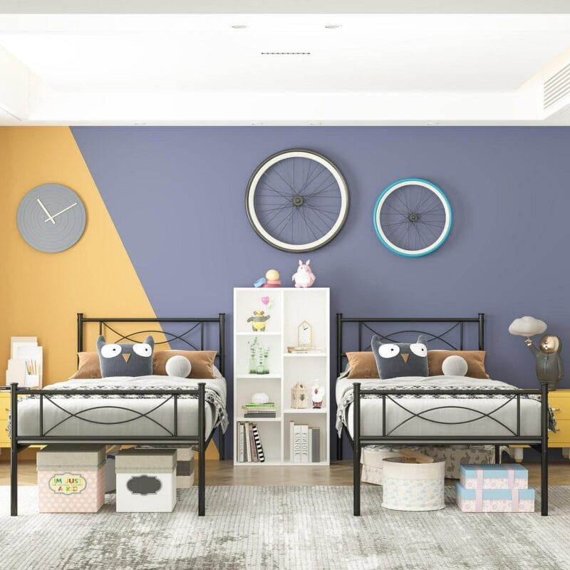 Yoneston Kids Twin Size Metal Platform Bed with Bowknot Headboards Easy Assembly (Mattress Not Included), Black - Image 3