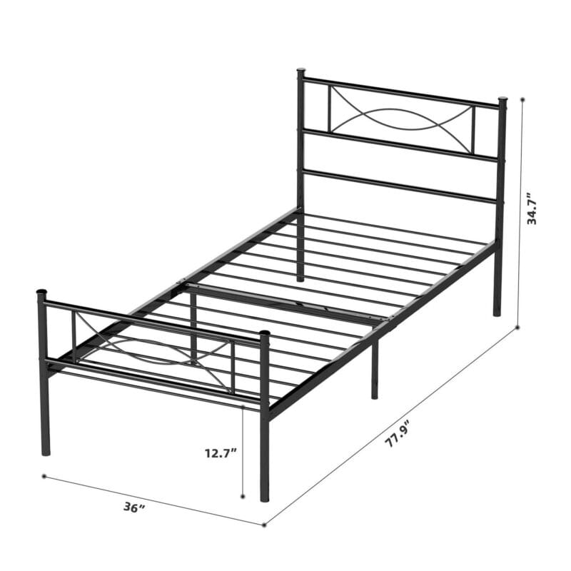 Yoneston Kids Twin Size Metal Platform Bed with Bowknot Headboards Easy Assembly (Mattress Not Included), Black - Image 9