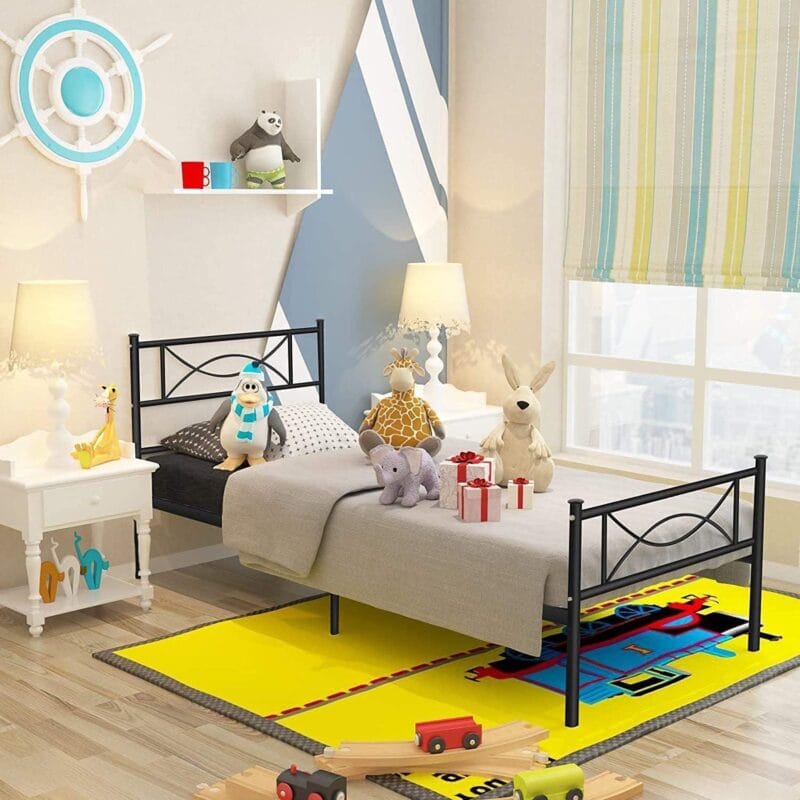 Yoneston Kids Twin Size Metal Platform Bed with Bowknot Headboards Easy Assembly (Mattress Not Included), Black - Image 10