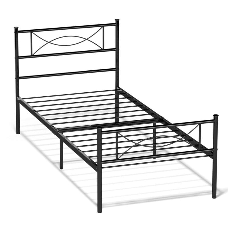 Yoneston Kids Twin Size Metal Platform Bed with Bowknot Headboards Easy Assembly (Mattress Not Included), Black - Image 8