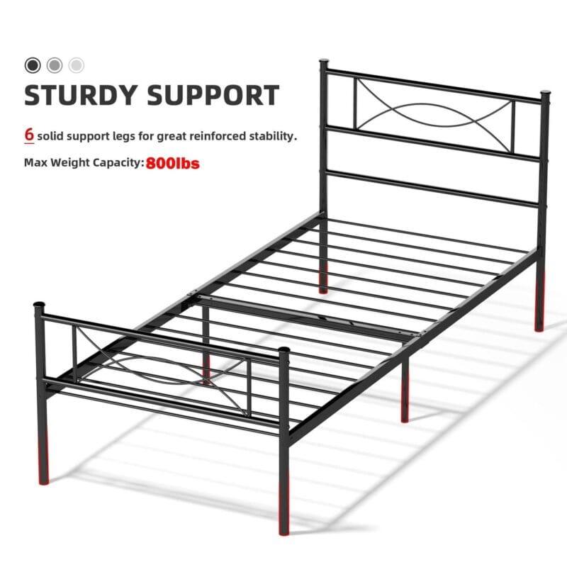 Yoneston Kids Twin Size Metal Platform Bed with Bowknot Headboards Easy Assembly (Mattress Not Included), Black - Image 5