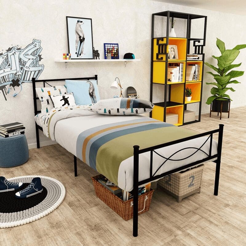 Yoneston Kids Twin Size Metal Platform Bed with Bowknot Headboards Easy Assembly (Mattress Not Included), Black - Image 11