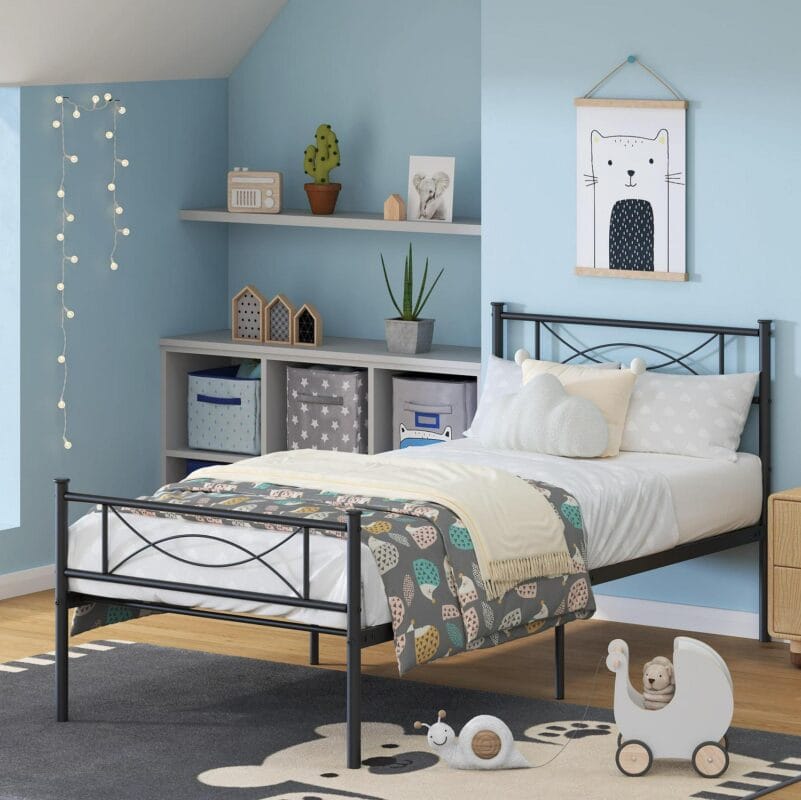Yoneston Kids Twin Size Metal Platform Bed with Bowknot Headboards Easy Assembly (Mattress Not Included), Black - Image 4