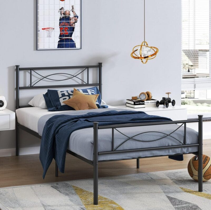 Yoneston Kids Twin Size Metal Platform Bed with Bowknot Headboards Easy Assembly (Mattress Not Included), Black - Image 6