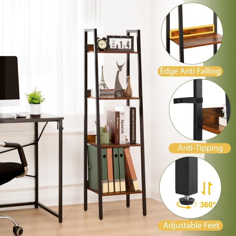Yoobure Ladder Shelf, 4-Tier Corner Bookshelf Bookcase, Display Shelf Industrial Corner Ladder Shelf for Living Room - Image 4